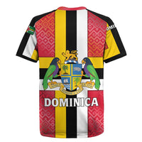 Dominica Flag Rugby Jersey Red Yellow and Black with Coat of Arms and National Motto Design - Wonder Print Shop
