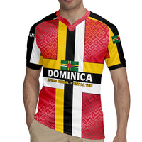 Dominica Flag Rugby Jersey Red Yellow and Black with Coat of Arms and National Motto Design - Wonder Print Shop