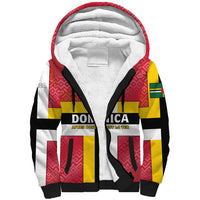 Dominica Flag Sherpa Hoodie Red Yellow and Black with Coat of Arms and National Motto Design - Wonder Print Shop
