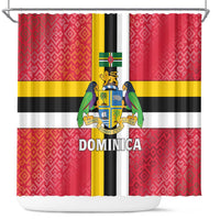 Dominica Flag Shower Curtain Red Yellow and Black with Coat of Arms and National Motto Design - Wonder Print Shop