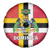 Dominica Flag Spare Tire Cover Red Yellow and Black with Coat of Arms and National Motto Design - Wonder Print Shop