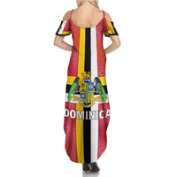 Dominica Flag Summer Maxi Dress Red Yellow and Black with Coat of Arms and National Motto Design - Wonder Print Shop