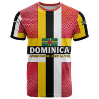 Dominica Flag T Shirt Red Yellow and Black with Coat of Arms and National Motto Design - Wonder Print Shop