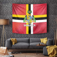Dominica Flag Tapestry Red Yellow and Black with Coat of Arms and National Motto Design - Wonder Print Shop