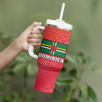 Dominica Flag Tumbler With Handle Red Yellow and Black with Coat of Arms and National Motto Design - Wonder Print Shop