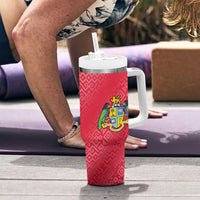 Dominica Flag Tumbler With Handle Red Yellow and Black with Coat of Arms and National Motto Design - Wonder Print Shop