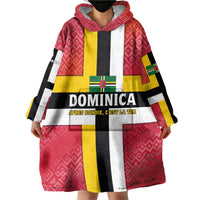 Dominica Flag Wearable Blanket Hoodie Red Yellow and Black with Coat of Arms and National Motto Design - Wonder Print Shop