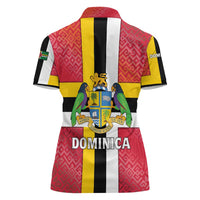 Dominica Flag Women Polo Shirt Red Yellow and Black with Coat of Arms and National Motto Design - Wonder Print Shop