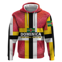 Dominica Flag Zip Hoodie Red Yellow and Black with Coat of Arms and National Motto Design - Wonder Print Shop