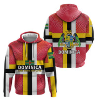 Dominica Flag Zip Hoodie Red Yellow and Black with Coat of Arms and National Motto Design - Wonder Print Shop