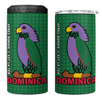 Dominica Flag 4 in 1 Can Cooler Tumbler National Parrot and Stars Design with Motto Apres Bondie C’est La Ter - Wonder Print Shop