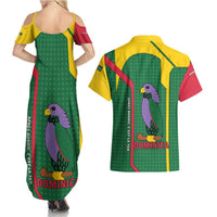 Dominica Flag Couples Matching Summer Maxi Dress and Hawaiian Shirt National Parrot and Stars Design with Motto Apres Bondie C’est La Ter - Wonder Print Shop