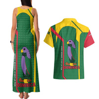 Dominica Flag Couples Matching Tank Maxi Dress and Hawaiian Shirt National Parrot and Stars Design with Motto Apres Bondie C’est La Ter - Wonder Print Shop