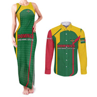 Dominica Flag Couples Matching Tank Maxi Dress and Long Sleeve Button Shirt National Parrot and Stars Design with Motto Apres Bondie C’est La Ter - Wonder Print Shop