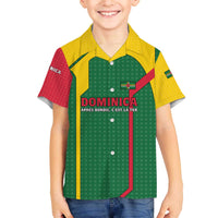 Dominica Flag Family Matching Off The Shoulder Long Sleeve Dress and Hawaiian Shirt National Parrot and Stars Design with Motto Apres Bondie C’est La Ter - Wonder Print Shop