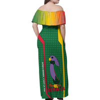 Dominica Flag Family Matching Off Shoulder Maxi Dress and Hawaiian Shirt National Parrot and Stars Design with Motto Apres Bondie C’est La Ter - Wonder Print Shop