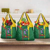 Dominica Flag Grocery Bag National Parrot and Stars Design with Motto Apres Bondie C’est La Ter - Wonder Print Shop