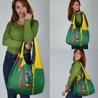 Dominica Flag Grocery Bag National Parrot and Stars Design with Motto Apres Bondie C’est La Ter - Wonder Print Shop