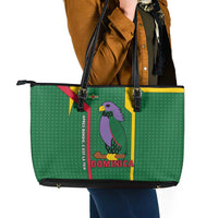 Dominica Flag Leather Tote Bag National Parrot and Stars Design with Motto Apres Bondie C’est La Ter - Wonder Print Shop