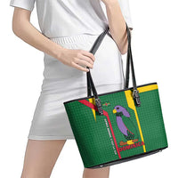 Dominica Flag Leather Tote Bag National Parrot and Stars Design with Motto Apres Bondie C’est La Ter - Wonder Print Shop