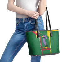 Dominica Flag Leather Tote Bag National Parrot and Stars Design with Motto Apres Bondie C’est La Ter - Wonder Print Shop