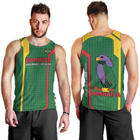 Dominica Flag Men Tank Top National Parrot and Stars Design with Motto Apres Bondie C’est La Ter - Wonder Print Shop