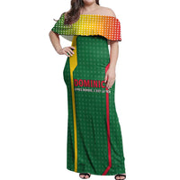 Dominica Flag Off Shoulder Maxi Dress National Parrot and Stars Design with Motto Apres Bondie C’est La Ter - Wonder Print Shop