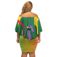 Dominica Flag Off Shoulder Short Dress National Parrot and Stars Design with Motto Apres Bondie C’est La Ter - Wonder Print Shop