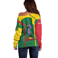 Dominica Flag Off Shoulder Sweater National Parrot and Stars Design with Motto Apres Bondie C’est La Ter - Wonder Print Shop