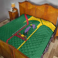 Dominica Flag Quilt National Parrot and Stars Design with Motto Apres Bondie C’est La Ter - Wonder Print Shop