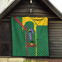 Dominica Flag Quilt National Parrot and Stars Design with Motto Apres Bondie C’est La Ter - Wonder Print Shop