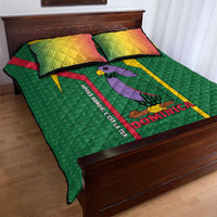 Dominica Flag Quilt Bed Set National Parrot and Stars Design with Motto Apres Bondie C’est La Ter - Wonder Print Shop