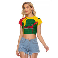 Dominica Flag Raglan Cropped T Shirt National Parrot and Stars Design with Motto Apres Bondie C’est La Ter - Wonder Print Shop