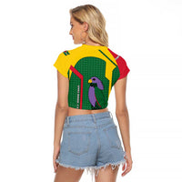 Dominica Flag Raglan Cropped T Shirt National Parrot and Stars Design with Motto Apres Bondie C’est La Ter - Wonder Print Shop