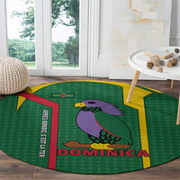 Dominica Flag Round Carpet National Parrot and Stars Design with Motto Apres Bondie C’est La Ter - Wonder Print Shop