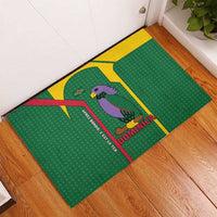 Dominica Flag Rubber Doormat National Parrot and Stars Design with Motto Apres Bondie C’est La Ter - Wonder Print Shop
