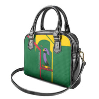 Dominica Flag Shoulder Handbag National Parrot and Stars Design with Motto Apres Bondie C’est La Ter - Wonder Print Shop