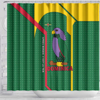 Dominica Flag Shower Curtain National Parrot and Stars Design with Motto Apres Bondie C’est La Ter - Wonder Print Shop