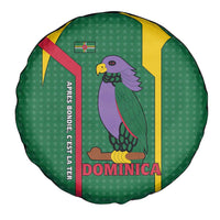 Dominica Flag Spare Tire Cover National Parrot and Stars Design with Motto Apres Bondie C’est La Ter - Wonder Print Shop