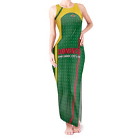 Dominica Flag Tank Maxi Dress National Parrot and Stars Design with Motto Apres Bondie C’est La Ter - Wonder Print Shop