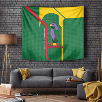 Dominica Flag Tapestry National Parrot and Stars Design with Motto Apres Bondie C’est La Ter - Wonder Print Shop