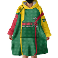 Dominica Flag Wearable Blanket Hoodie National Parrot and Stars Design with Motto Apres Bondie C’est La Ter - Wonder Print Shop