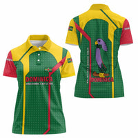 Dominica Flag Women Polo Shirt National Parrot and Stars Design with Motto Apres Bondie C’est La Ter - Wonder Print Shop