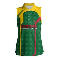 Dominica Flag Women Sleeveless Polo Shirt National Parrot and Stars Design with Motto Apres Bondie C’est La Ter - Wonder Print Shop