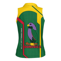 Dominica Flag Women Sleeveless Polo Shirt National Parrot and Stars Design with Motto Apres Bondie C’est La Ter - Wonder Print Shop