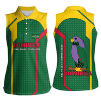 Dominica Flag Women Sleeveless Polo Shirt National Parrot and Stars Design with Motto Apres Bondie C’est La Ter - Wonder Print Shop