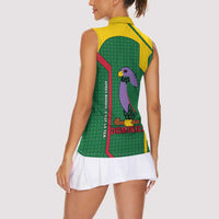Dominica Flag Women Sleeveless Polo Shirt National Parrot and Stars Design with Motto Apres Bondie C’est La Ter - Wonder Print Shop