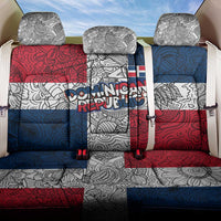 Dominican Republic Flag Back Car Seat Cover Red White and Blue Pattern with National Emblem and Tribal Design - Wonder Print Shop