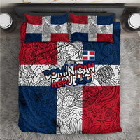Dominican Republic Flag Bedding Set Red White and Blue Pattern with National Emblem and Tribal Design - Wonder Print Shop