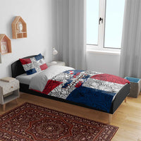 Dominican Republic Flag Bedding Set Red White and Blue Pattern with National Emblem and Tribal Design - Wonder Print Shop